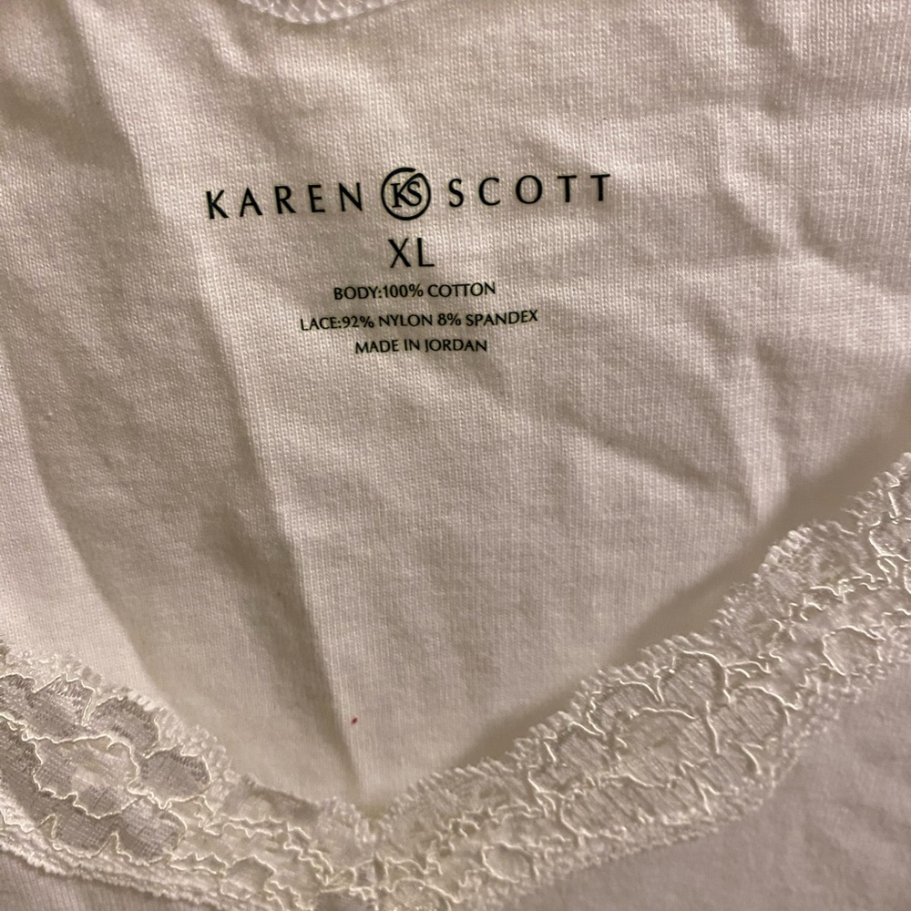 NWT Karen Scott XL Top Lace Trim Tank Sleeve Shirt Stretch White Macys - Picture 2 of 7